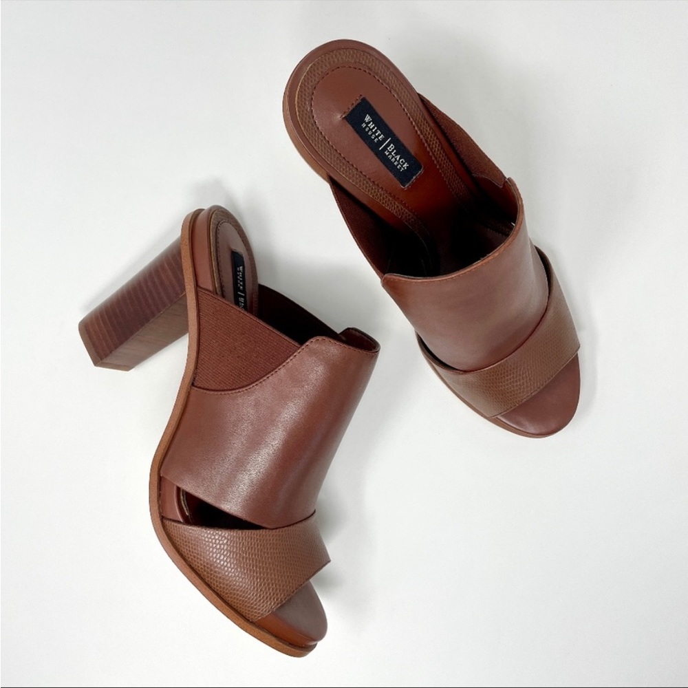 🆕 NIB White House Black Market Caylee Brown Leather Mule Peep-Toe Block Heel 10